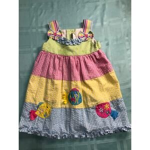 Emily Rose‎ Little Girls Dress 2T Blue, Yellow, Red, Green Fish Sear Sucker